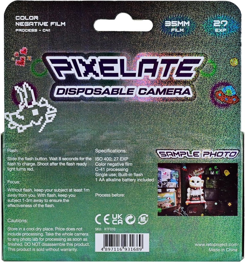 Retocolor Pixelate 400 35mm Disposable Film Camera 27EXP, ISO400, Color Negative Film, Focus Free, Easy to Use, Built in Flash, Single Use (Film and Battery Included) (Pixelate) - Image 2